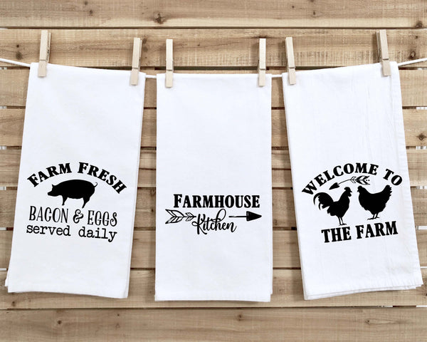 Set of 3 Farmhouse Flour Sack Kitchen Towels Cute Funny Hand Tea Dish Towels Birthday Housewarming Christmas Gift for Women Men Farm Style
