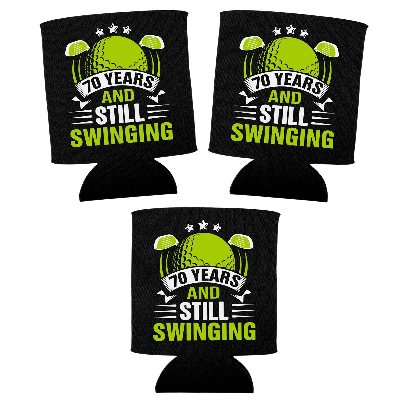 70 Years and Still Swinging Can Cooler - Funny Golf 70th Birthday Insulated 12 oz Beverage Beer Soda Cozy for Drinks Gift Idea for Men Women