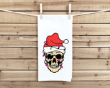 Skull with Santa Hat and Christmas Lights Hand Towel Flour Sack Kitchen Holiday Home Decor Decorations for Men Women