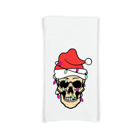Skull with Santa Hat and Christmas Lights Hand Towel Flour Sack Kitchen Holiday Home Decor Decorations for Men Women