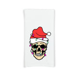 Skull with Santa Hat and Christmas Lights Hand Towel Flour Sack Kitchen Holiday Home Decor Decorations for Men Women
