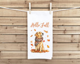 Golden Retriever Set of 4 Seasonal Flour Sack Hand Towels - Hello Spring Summer Fall Winter Birthday Christmas Gift Idea for Women Men