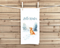 Golden Retriever Set of 4 Seasonal Flour Sack Hand Towels - Hello Spring Summer Fall Winter Birthday Christmas Gift Idea for Women Men