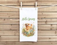 Golden Retriever Set of 4 Seasonal Flour Sack Hand Towels - Hello Spring Summer Fall Winter Birthday Christmas Gift Idea for Women Men