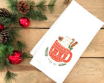 Cozy Up Coffee Mug Flour Sack Towel with Hanging Loop Cute Red White Green Dish Hand Kitchen Decor Holiday Decorations Gift