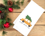 Jingle All the Way Car Christmas Tree Flour Sack Towel with Hanging Loop Cute Dish Hand Kitchen Bathroom Decor Holiday Decorations Gift