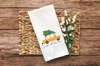 Jingle All the Way Car Christmas Tree Flour Sack Towel with Hanging Loop Cute Dish Hand Kitchen Bathroom Decor Holiday Decorations Gift