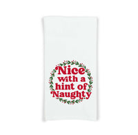 Nice with a Hint of Naughty Funny Christmas Tea Towel Cute Blue and Red Flour Sack Kitchen Towel Home Decor Decorations for Men Women
