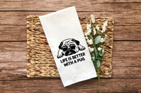 Set of 3 Pug Flour Sack Kitchen Towels Funny Dog Lover Hand Tea Dish Towels Birthday Housewarming Christmas Gift for Women Men Mom Dad