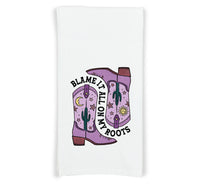 Blame It All on My Roots Flour Sack Kitchen Towel with Hanging Loop Funny Cute Cowgirl Western Dish Cloth Housewarming Hostess Mothers Day