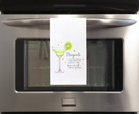 Margarita Recipe Hand Towel with Hanging Loop - 100% Cotton Flour Sack Towels - Cute Bar Cart Towel - Hostess Birthday Mother's Day Gift