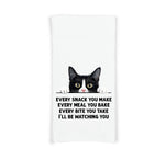 Tuxedo Cat Every Snack You Make Flour Sack Kitchen Towel - Funny Peeking Black and White Kitty Housewarming Hostess Birthday Christmas Gift