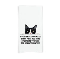 Tuxedo Cat Every Snack You Make Flour Sack Kitchen Towel - Funny Peeking Black and White Kitty Housewarming Hostess Birthday Christmas Gift