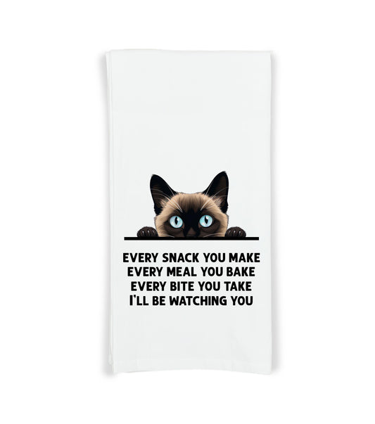 Siamese Cat Every Snack You Make Flour Sack Kitchen Towel - Funny Kitty Housewarming Hostess Birthday Christmas Gift 27x27 Cotton Towel Made in India Eco-Friendly Ink