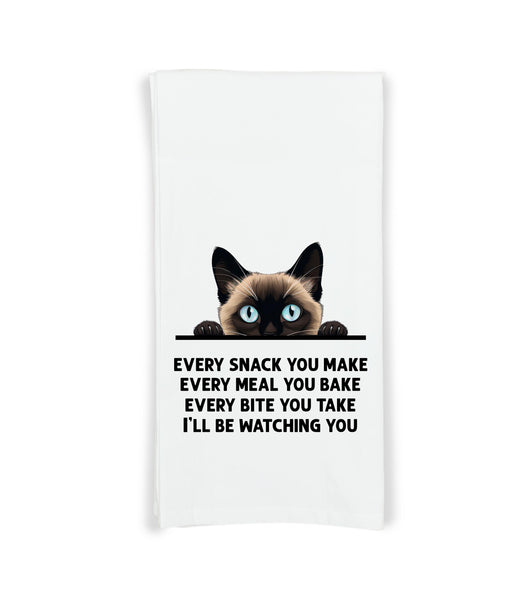 Siamese Cat Every Snack You Make Flour Sack Kitchen Towel - Funny Kitty Housewarming Hostess Birthday Christmas Gift 27x27 Cotton Towel Made in India Eco-Friendly Ink