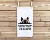 Siamese Cat Every Snack You Make Flour Sack Kitchen Towel - Funny Kitty Housewarming Hostess Birthday Christmas Gift 27x27 Cotton Towel Made in India Eco-Friendly Ink