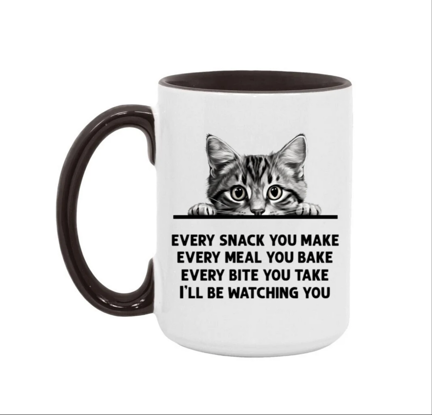 Gray Tabby Cat Every Snack You Make 15 oz Large Coffee Mug with Contrast Handle (Copy)