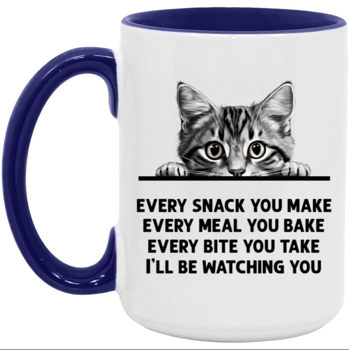 Gray Tabby Cat Every Snack You Make 15 oz Large Coffee Mug with Contrast Handle (Copy)