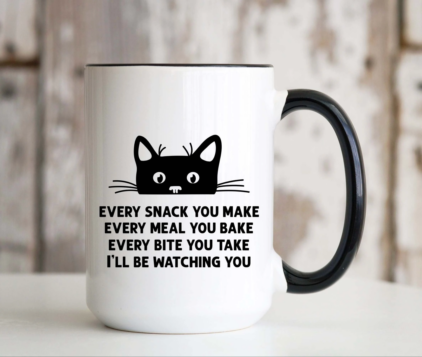Black Peeking Cat Every Snack You Make 15 oz Large Coffee Mug with Contrast Handle