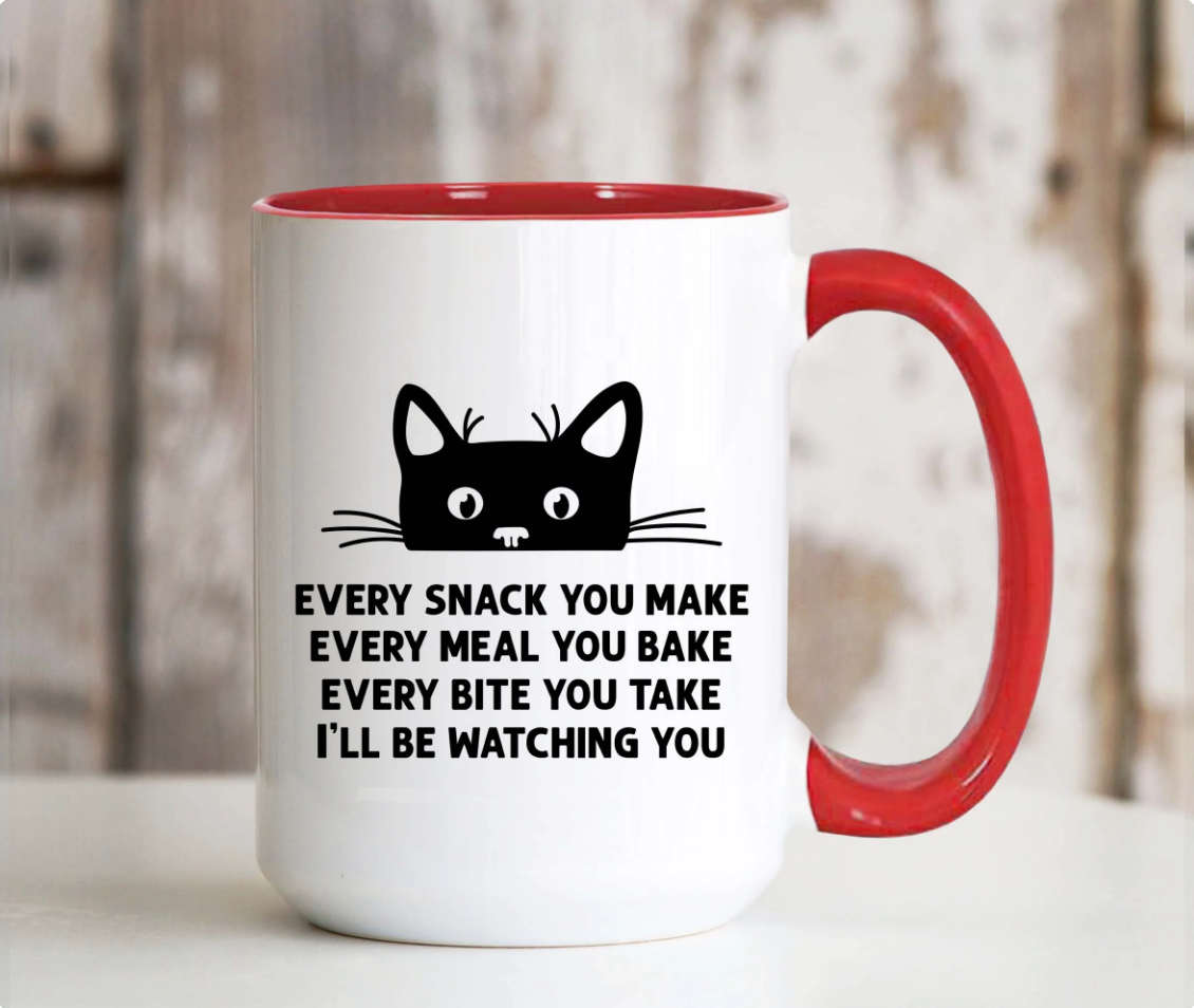 Black Peeking Cat Every Snack You Make 15 oz Large Coffee Mug with Contrast Handle