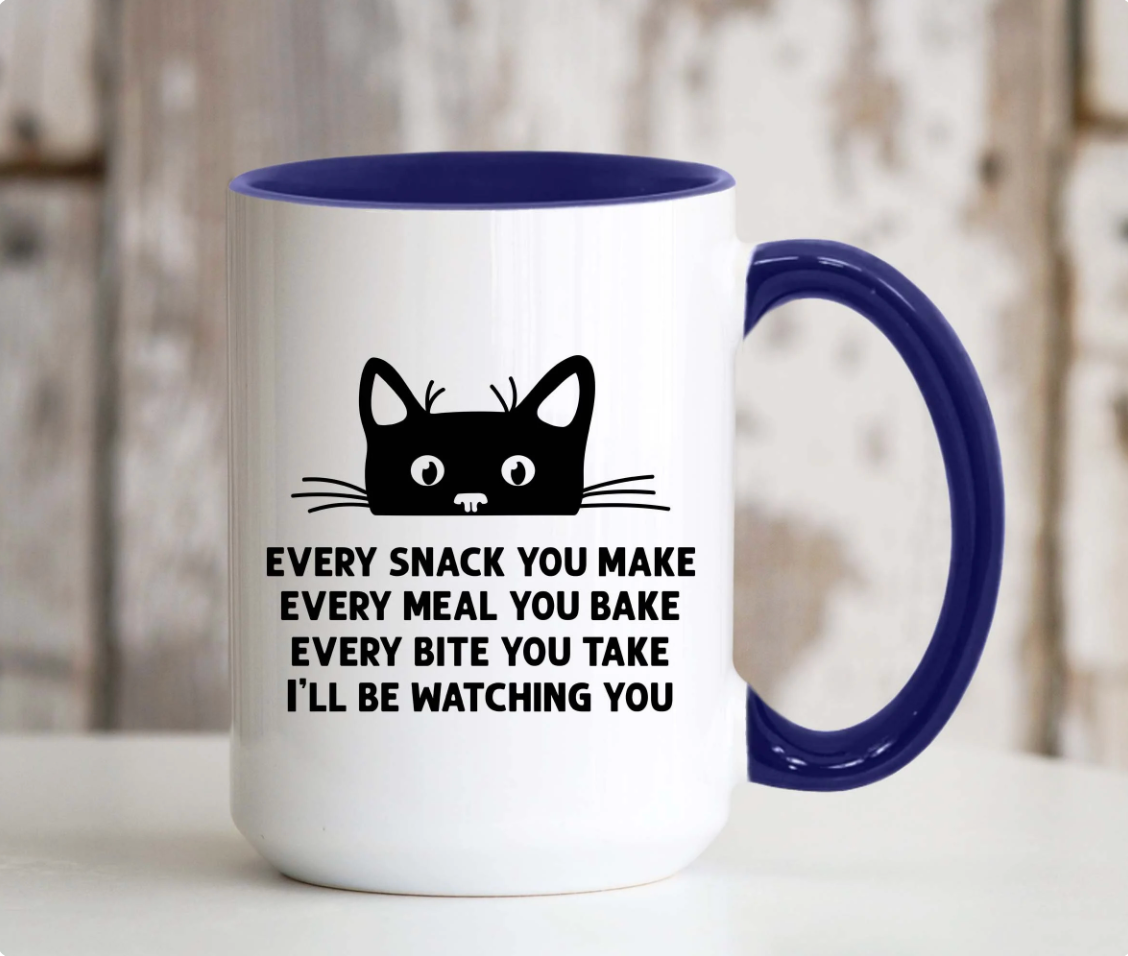 Black Peeking Cat Every Snack You Make 15 oz Large Coffee Mug with Contrast Handle