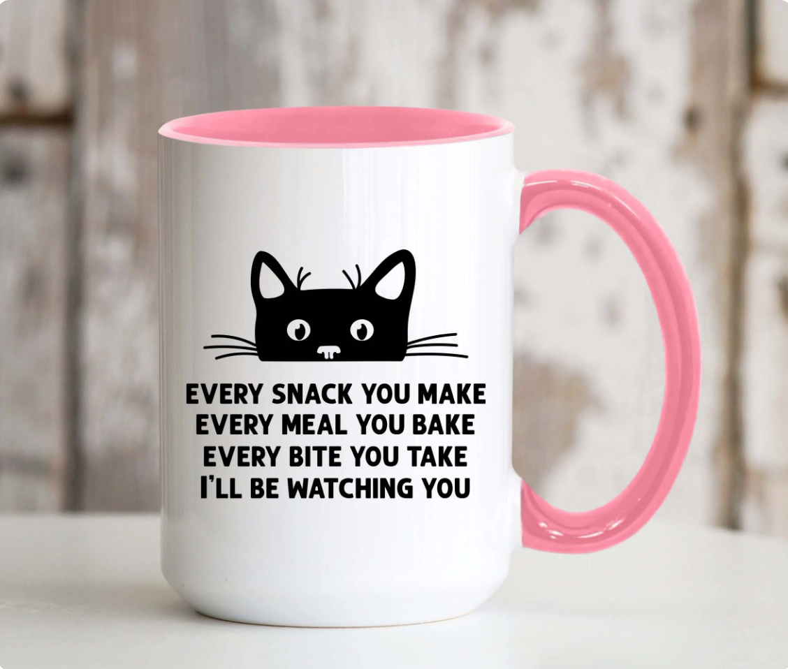 Black Peeking Cat Every Snack You Make 15 oz Large Coffee Mug with Contrast Handle