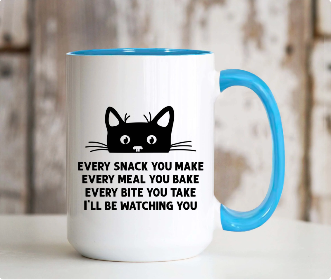 Black Peeking Cat Every Snack You Make 15 oz Large Coffee Mug with Contrast Handle