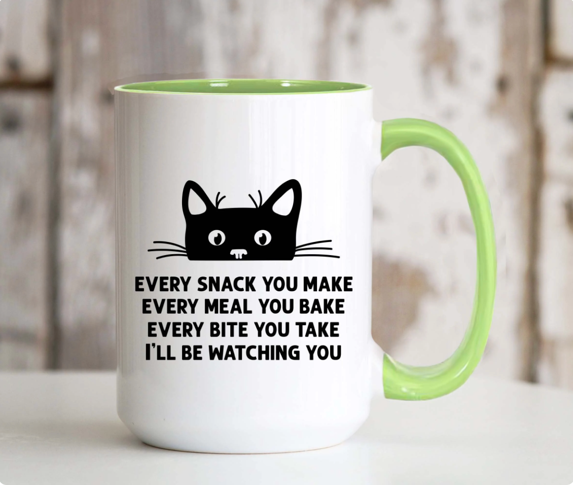 Black Peeking Cat Every Snack You Make 15 oz Large Coffee Mug with Contrast Handle