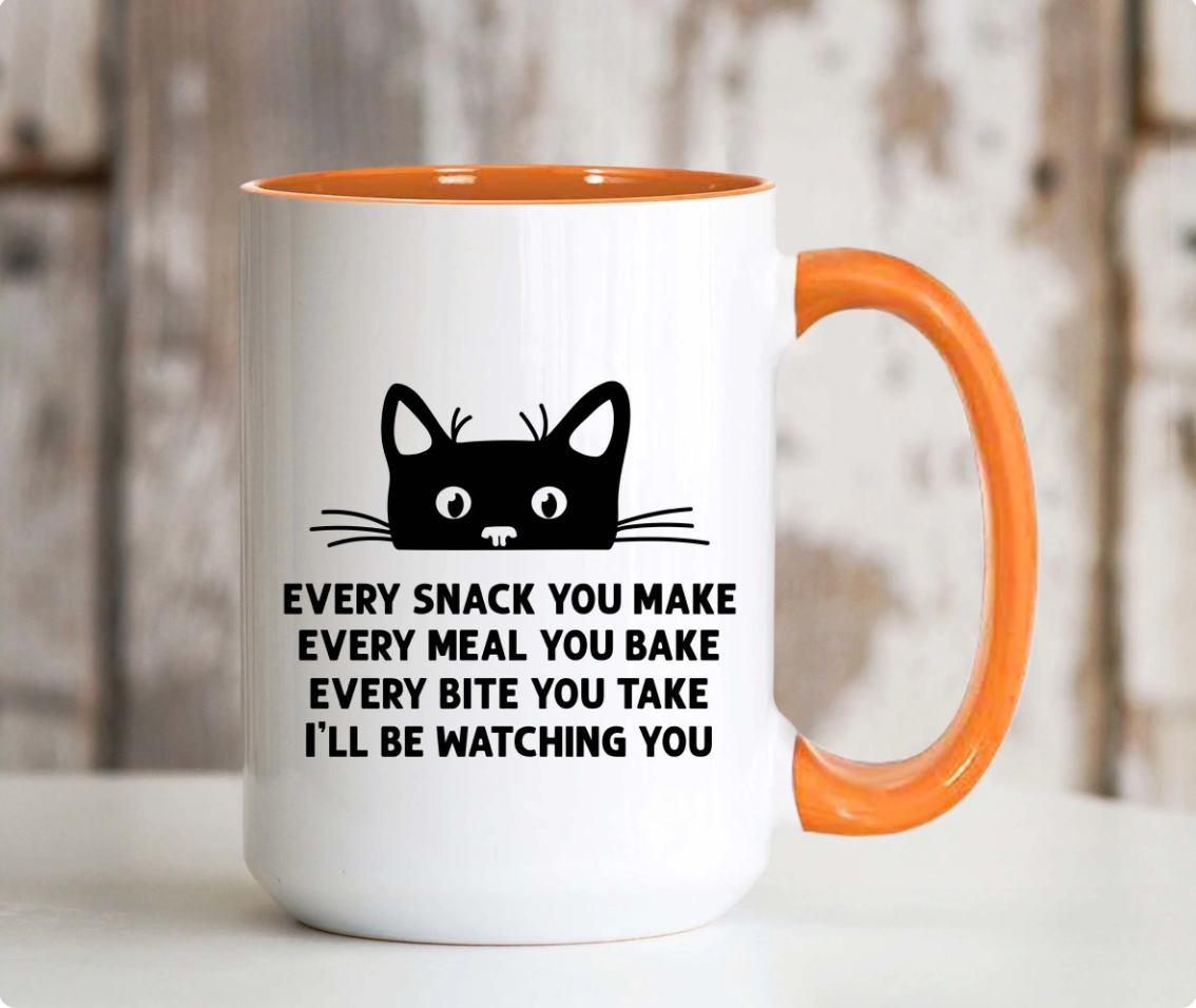 Black Peeking Cat Every Snack You Make 15 oz Large Coffee Mug with Contrast Handle
