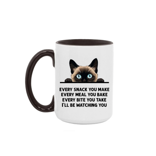 Siamese Cat Every Snack You Make 15 oz Large Coffee Mug with Contrast Handle
