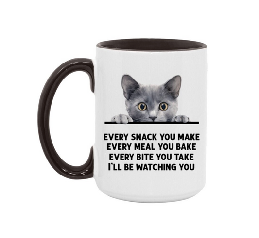 Gray Cat Every Snack You Make 15 oz Large Coffee Mug with Contrast Handle