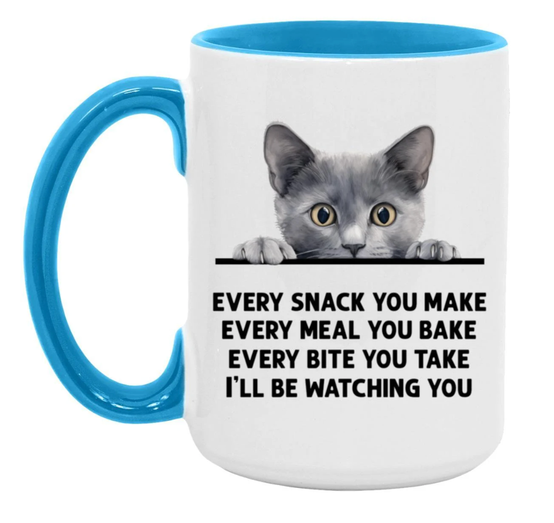 Gray Cat Every Snack You Make 15 oz Large Coffee Mug with Contrast Handle