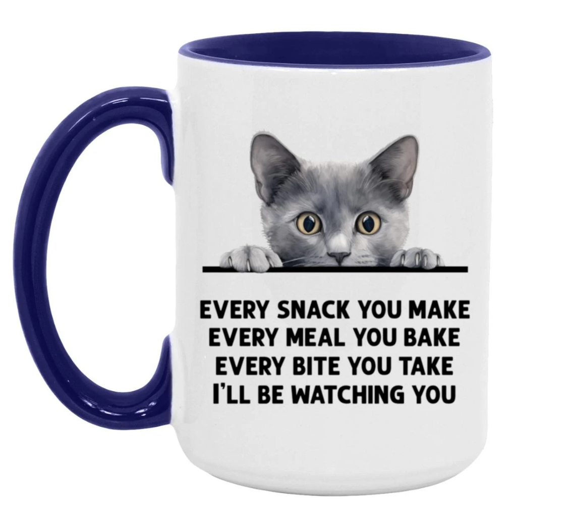 Gray Cat Every Snack You Make 15 oz Large Coffee Mug with Contrast Handle