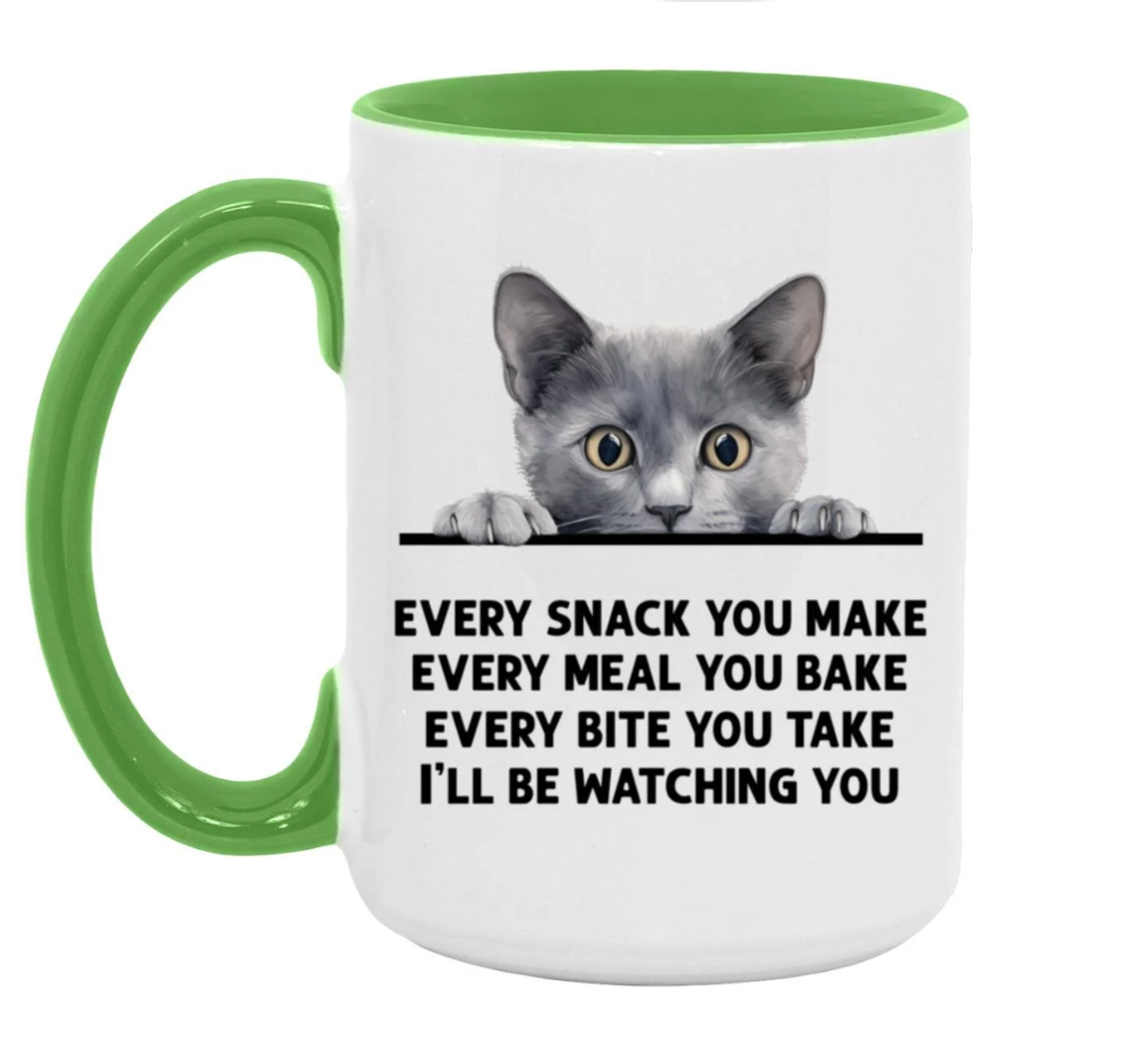 Gray Cat Every Snack You Make 15 oz Large Coffee Mug with Contrast Handle