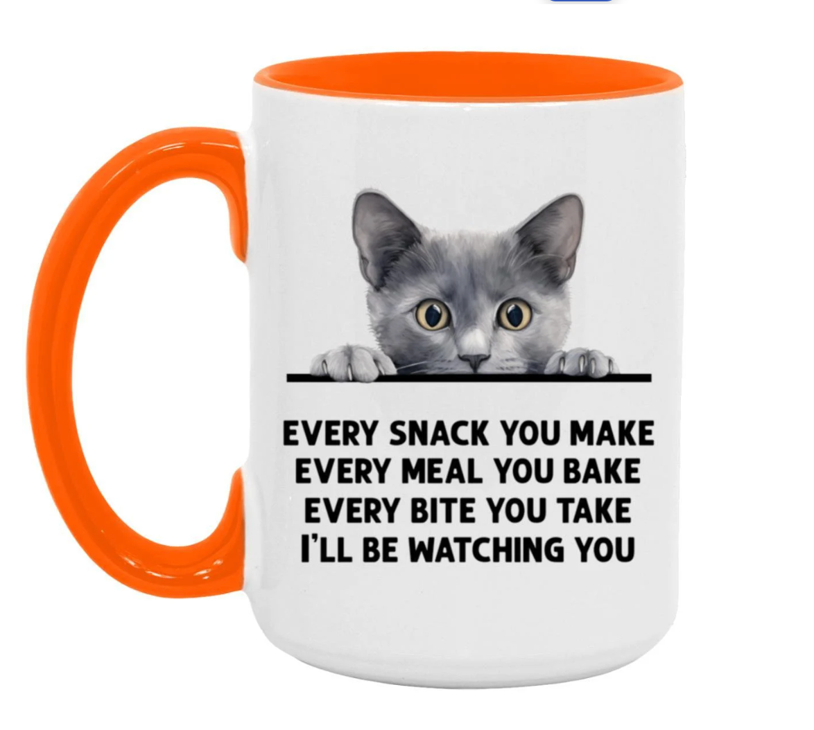 Gray Cat Every Snack You Make 15 oz Large Coffee Mug with Contrast Handle