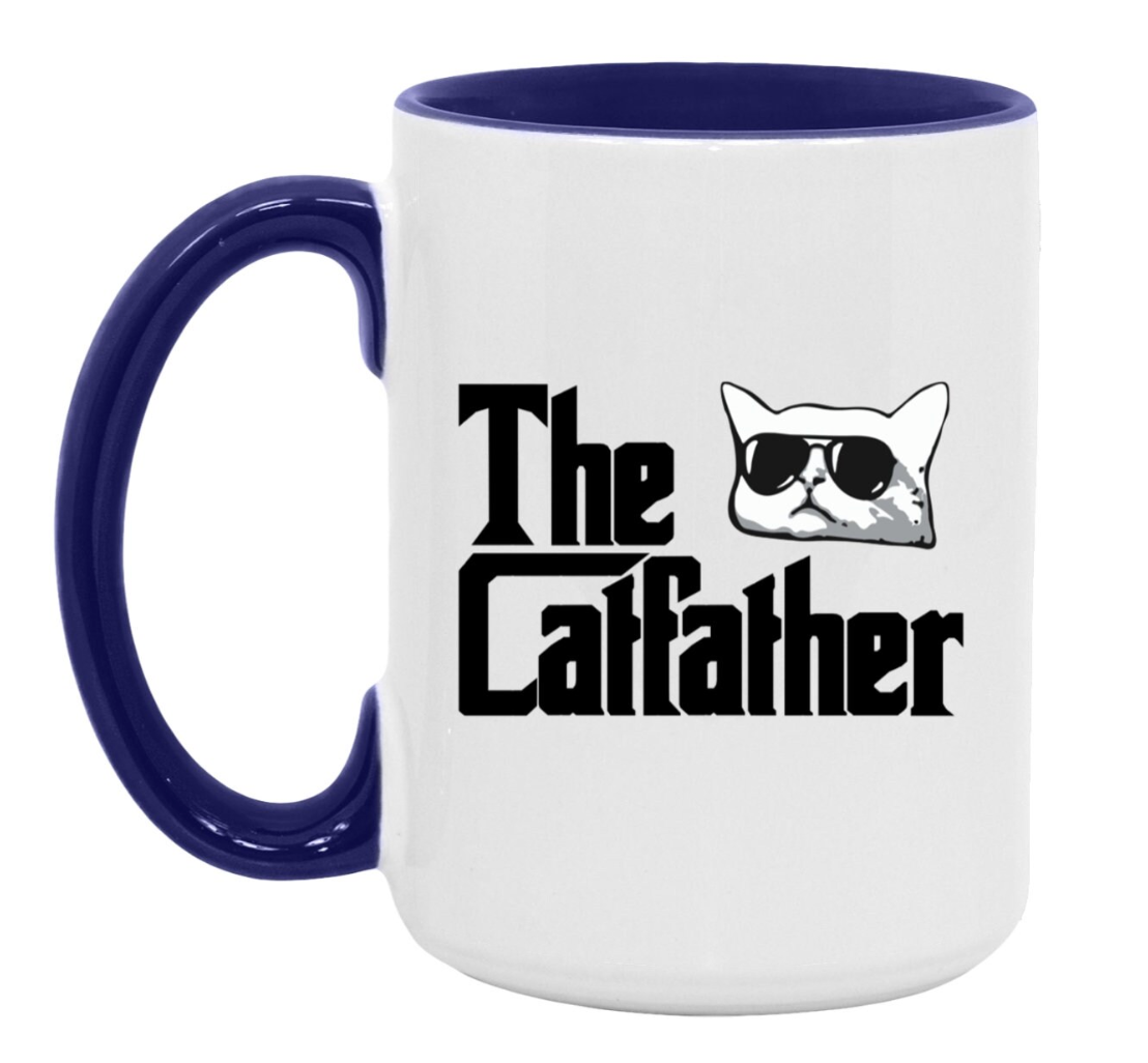The Catfather 15 oz Large Coffee Mug with Contrast Handle