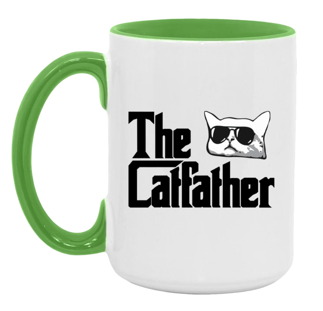 The Catfather 15 oz Large Coffee Mug with Contrast Handle
