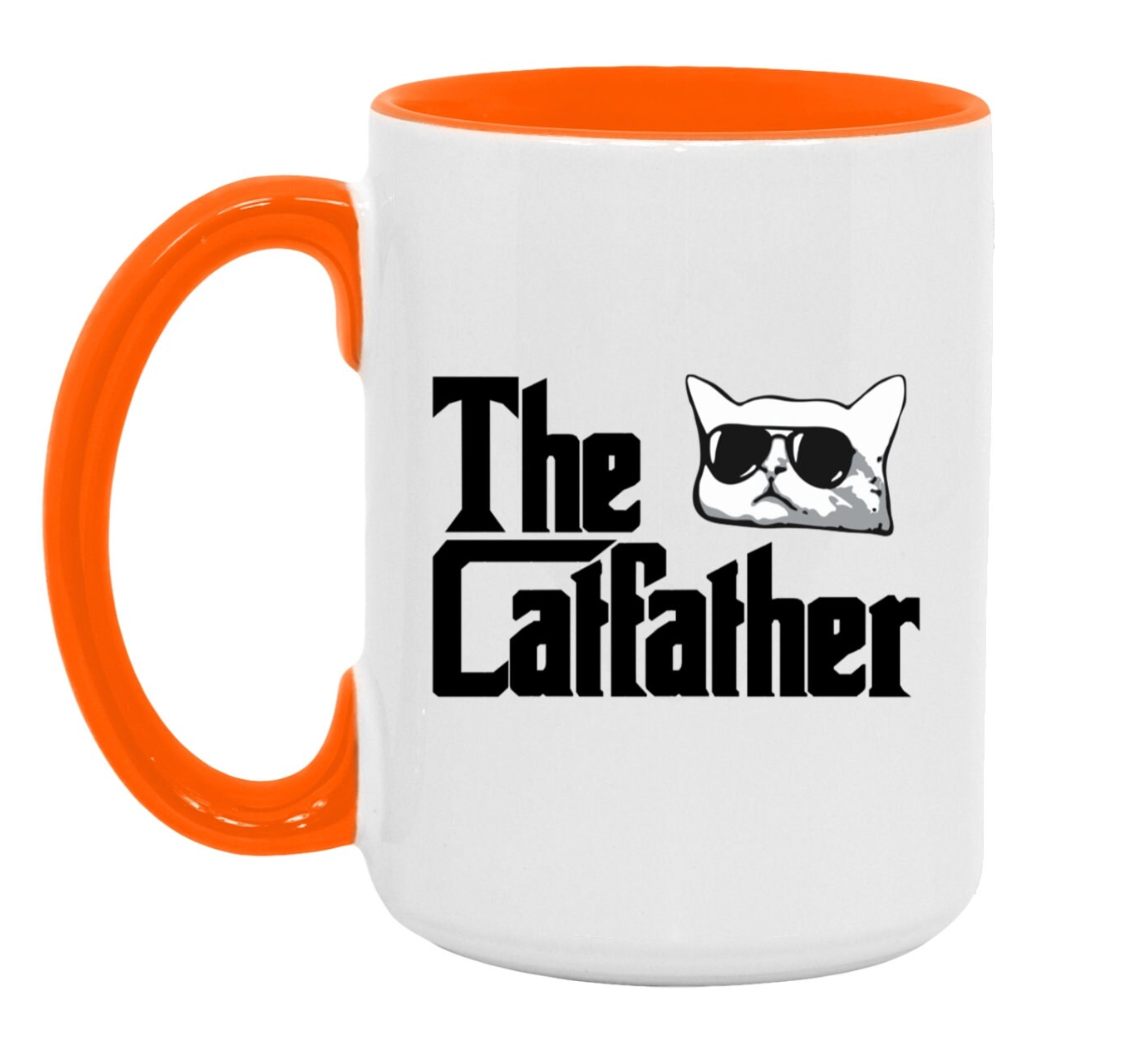 The Catfather 15 oz Large Coffee Mug with Contrast Handle