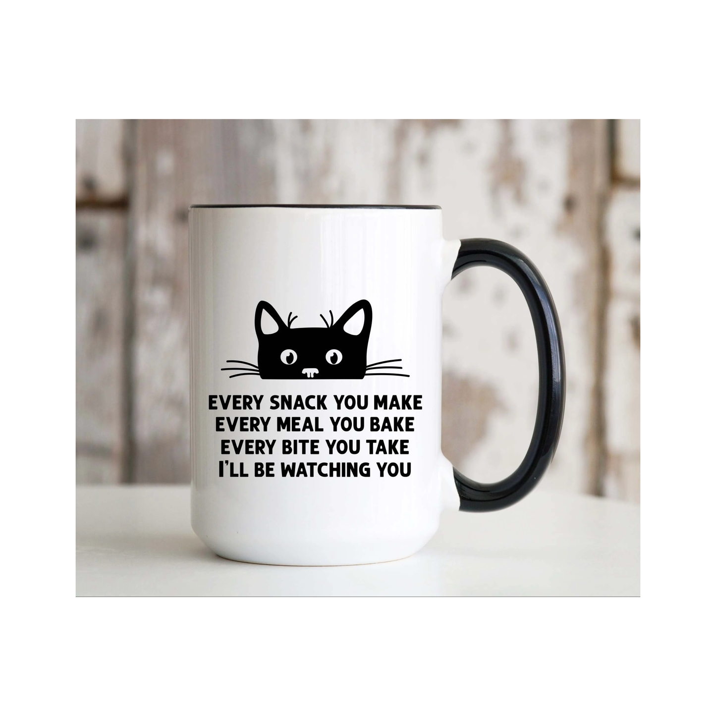 Black Peeking Cat Every Snack You Make 15 oz Large Coffee Mug with Contrast Handle