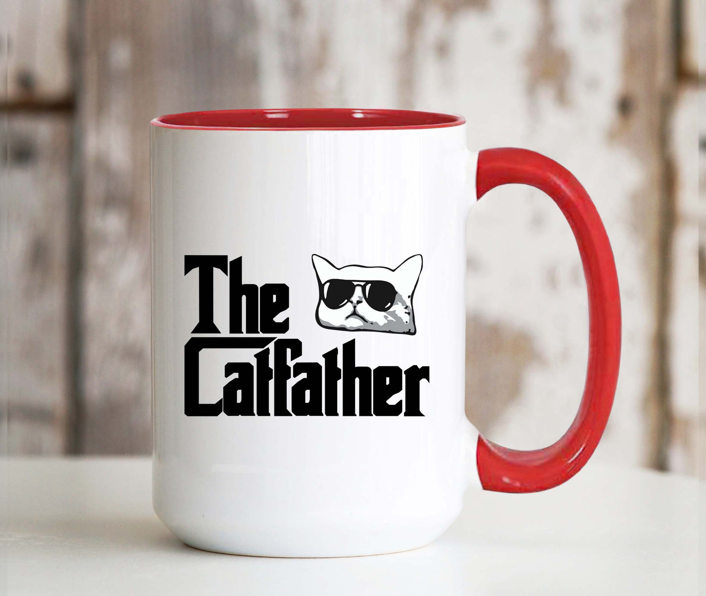 The Catfather 15 oz Large Coffee Mug with Contrast Handle