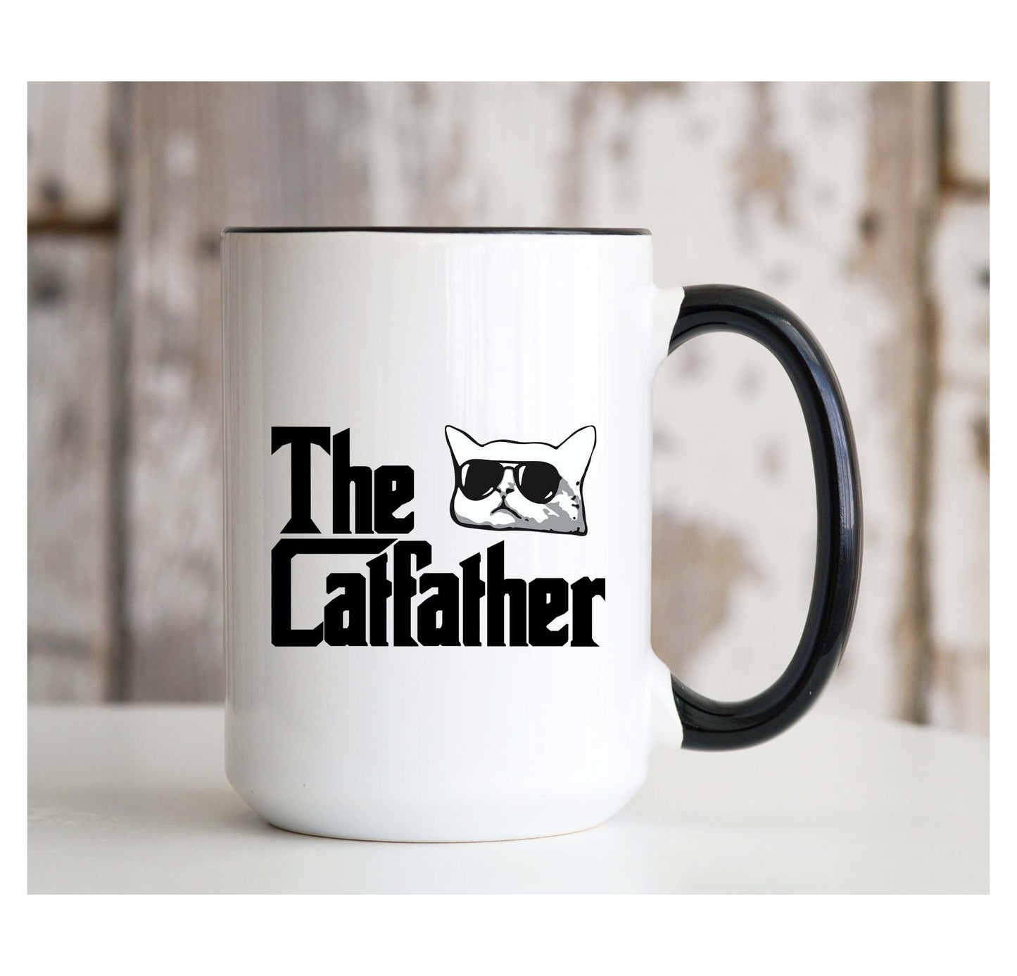 The Catfather 15 oz Large Coffee Mug with Contrast Handle