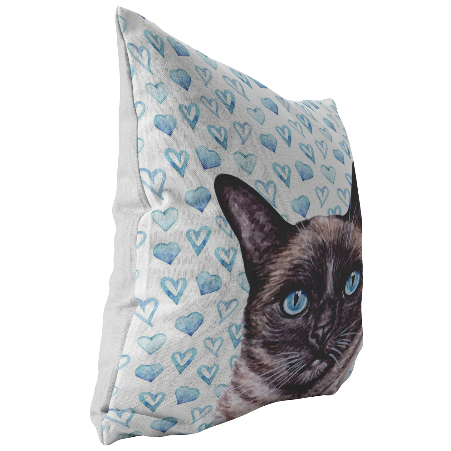 Siamese Cat Throw Pillow with Blue Hearts | Gift for Cat Lover Mothers Day Idea for Cat Mom Grandma | Siamese Cat Decor