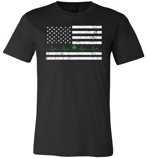 American Flag Irish Shamrock Heartbeat Shirt for Women