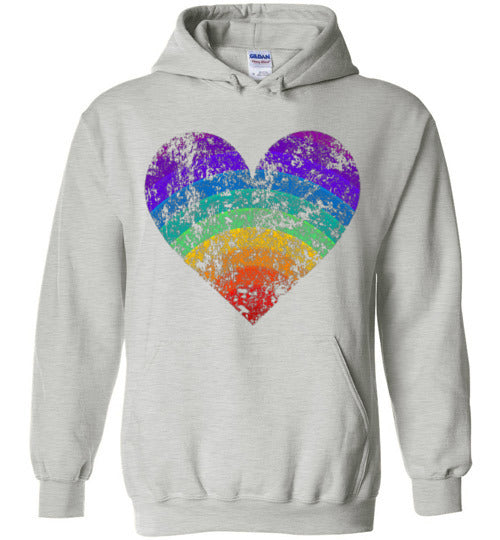 Rainbow Heart Gay Pride LGBTQ Distressed Vintage Style Hoodie for Women and Men