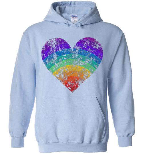Rainbow Heart Gay Pride LGBTQ Distressed Vintage Style Hoodie for Women and Men