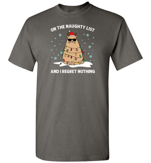 On the Naughty List and I Regret Nothing Cat Christmas Shirt for Men