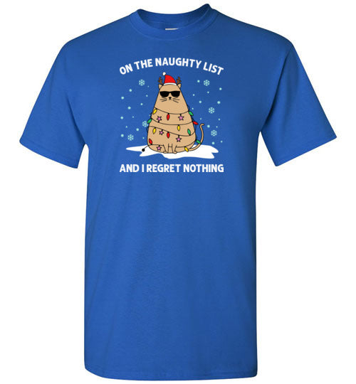 On the Naughty List and I Regret Nothing Cat Christmas Shirt for Men
