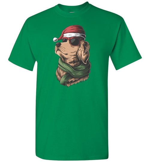 Golden Retriever Wearing a Santa Hat and Sunglasses Christmas Shirt