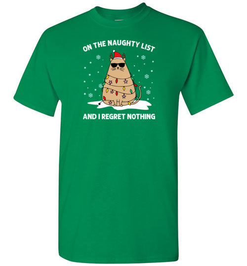 On the Naughty List and I Regret Nothing Cat Christmas Shirt for Men