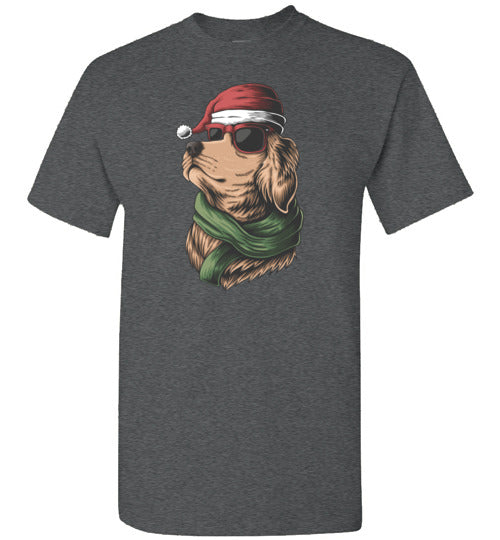 Golden Retriever Wearing a Santa Hat and Sunglasses Christmas Shirt